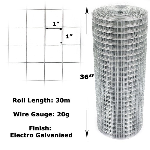 Welded wire mesh x30m - welded, 1"x1"x30m